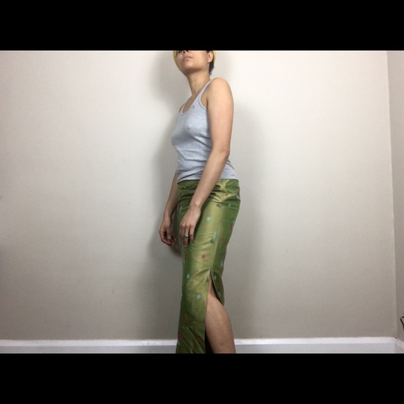 Nicole Miller green silk floral maxi skirt - Picture 4 of 9